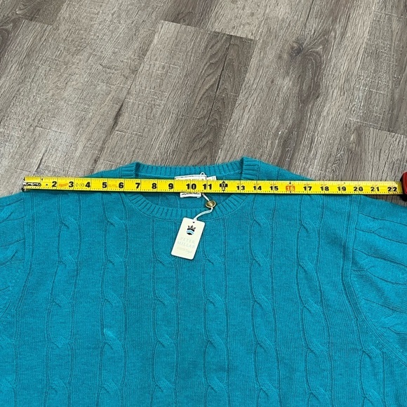 NWT Peter Millar XL 100% Cashmere Cable Knit Teal Super Soft Crewneck Sweater - Picture 12 of 13